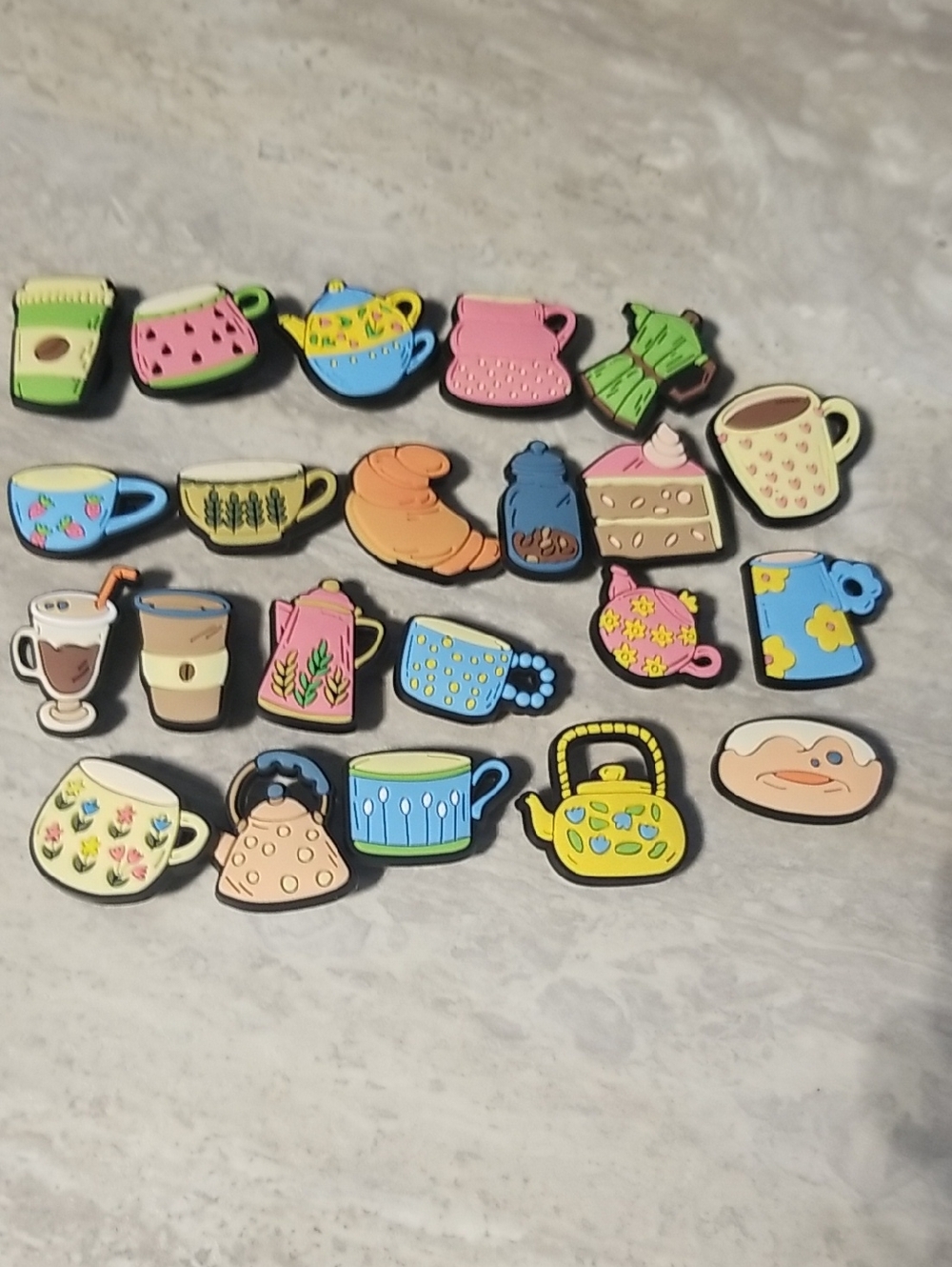 Assorted Colorful Tea & Coffee Charms Jibbitz- Cup, Teapot, Pastry Designs
